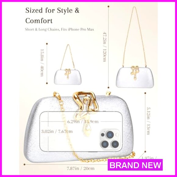 Glitter Clutch Evening Bag Convertible Chains Elegant Sparkly Handbag - Picture 4 of 8